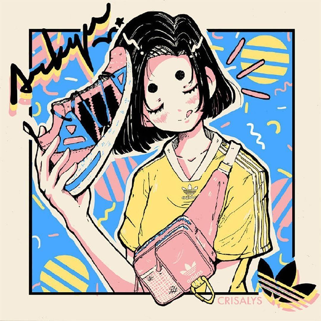 手绘少女插画,俏皮帅酷的潮玩女孩,梦幻糖果色青春味十足