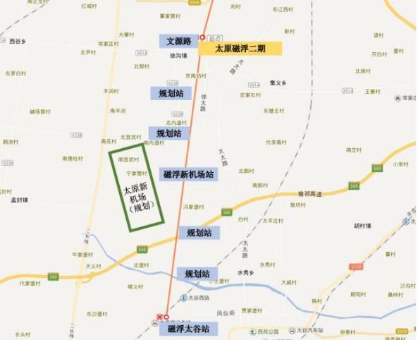 太原磁浮z3 线二期走向预测,从徐沟文源路经新机场至太谷县来源:潇河
