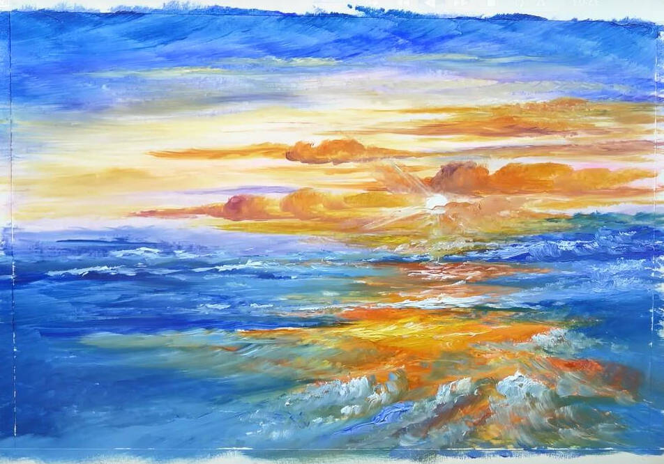 绘画教程63—5步教你画出晚霞海面,不要错过!