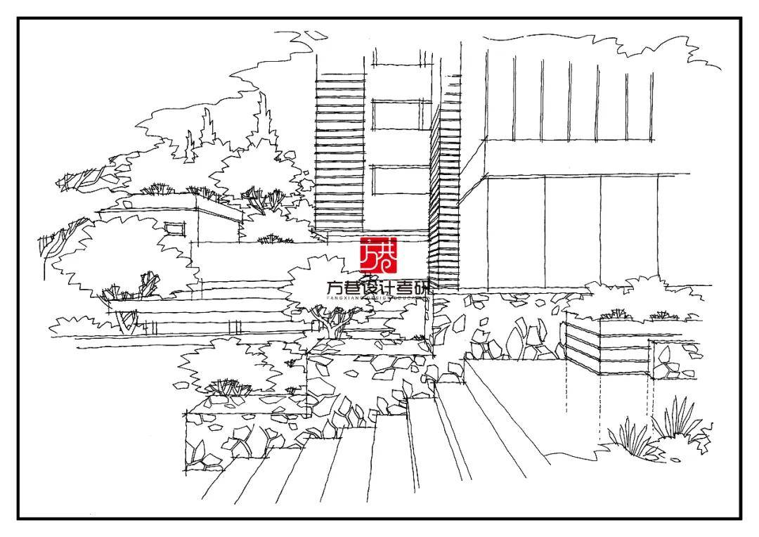 环艺空间手绘线稿表达景观设计素材分享一