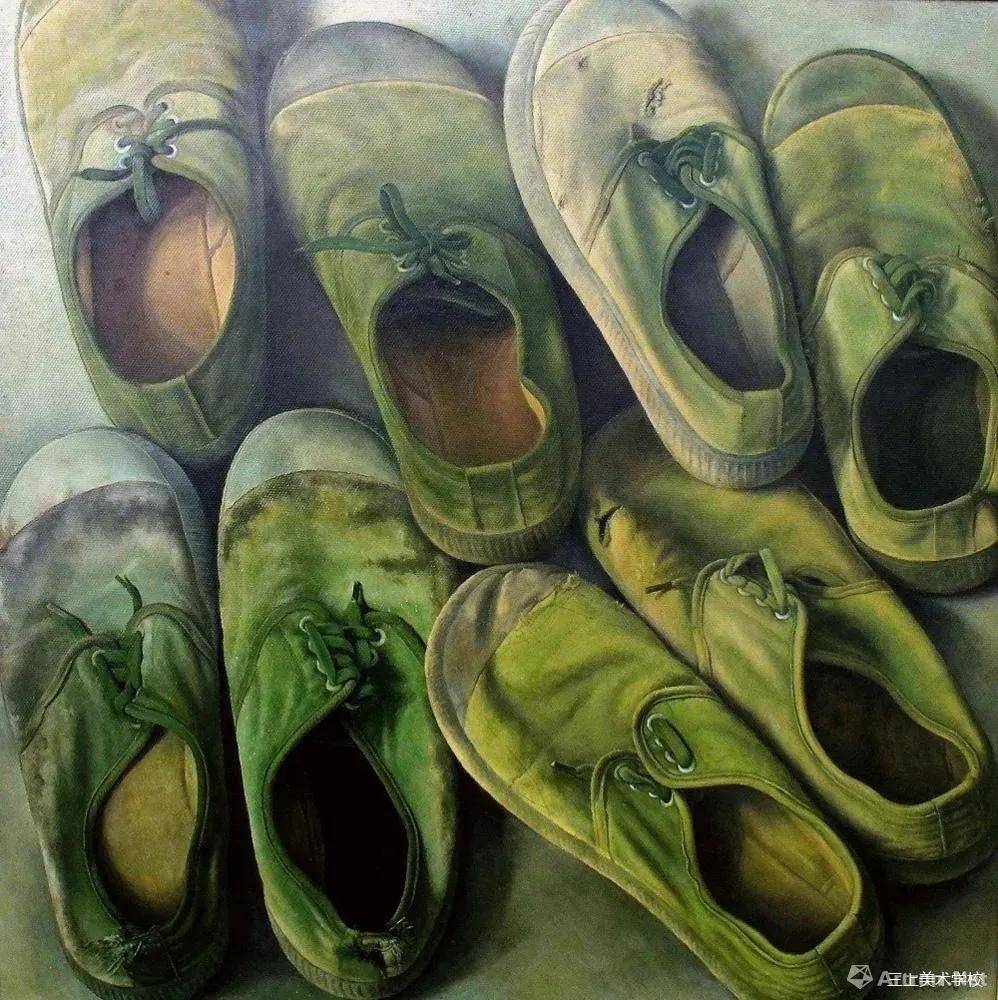 解放鞋 布面油画 周梅元作品