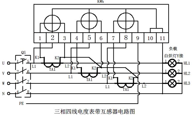 一插座线路 线绕式异步电动机控制线路 三相四线电度表带互感器电路图