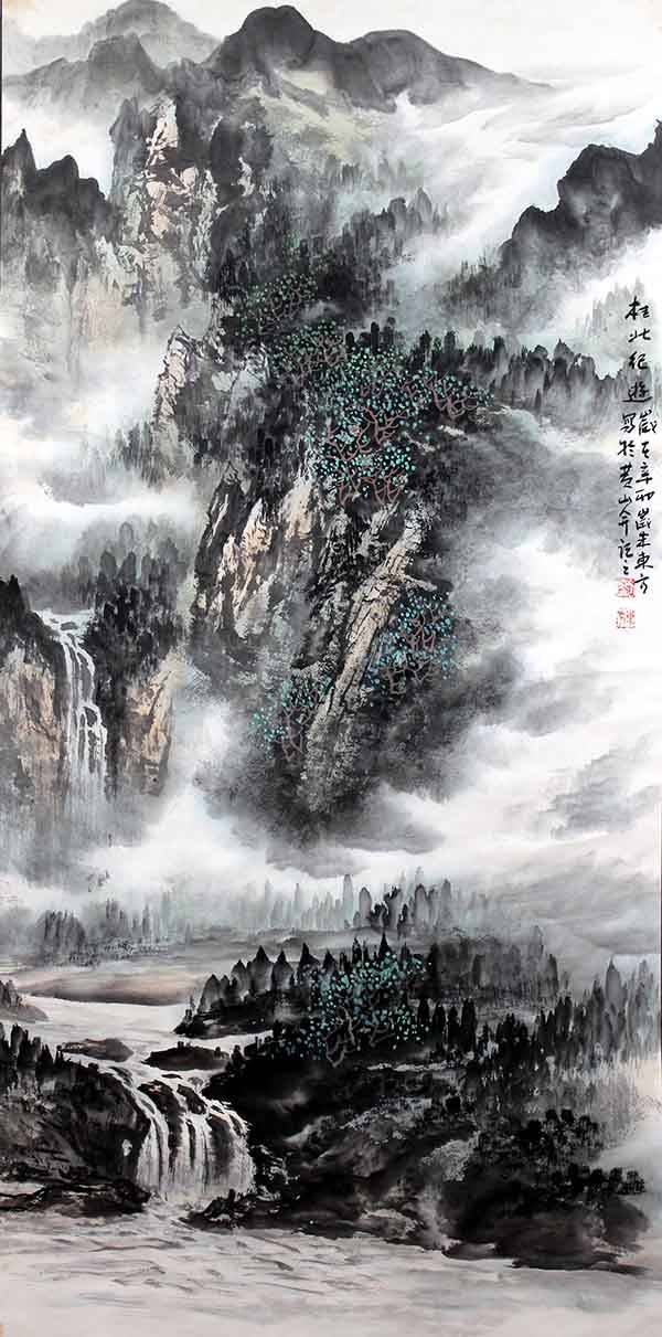 "艺海拾贝"山水画家刘东方作品系列网展:望峰听泉