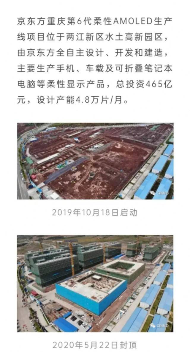 京东方投资465亿在重庆建新工厂