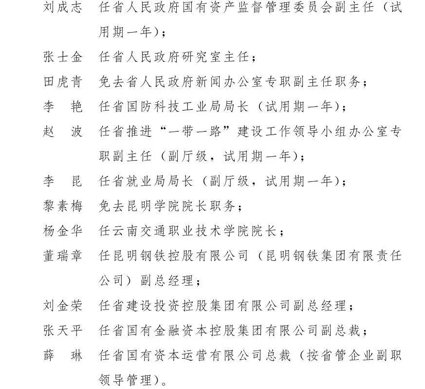 云南省人民政府发布一批任免职通知,涉及42名干部,多名厅级干部