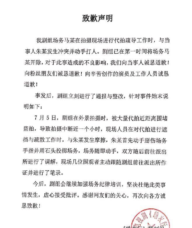 原创《皓衣行》剧组发表致歉声明,被打者为代拍,依此谋取巨额利益