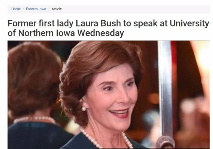 第一夫人劳拉布什在北爱荷华大学演讲