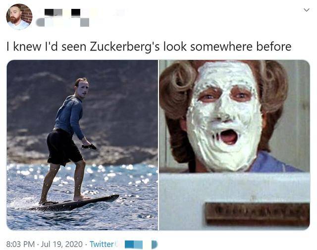 扎克伯格|扎克伯格踩8万冲浪板度假,为防晒涂成唱戏大白脸,还梳滑稽小辫