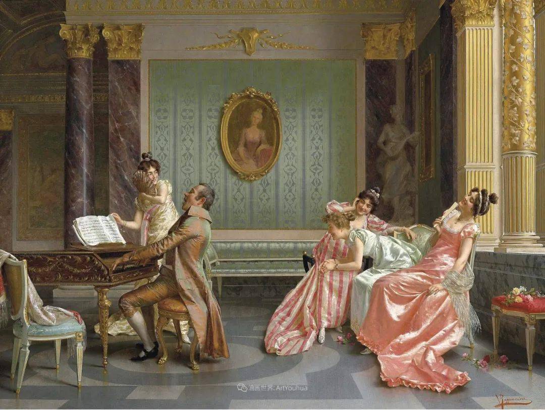 意大利画家维托里奥雷格尼尼宫廷漂亮女人油画作品欣赏