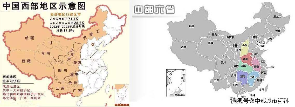 中部地区和西部地区范围