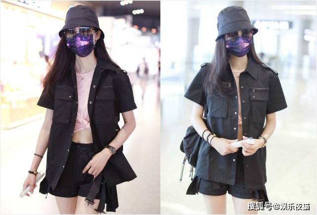 粉色|韩雪真是有女团范，粉色T恤打个结，搭配衬衫短裤，双腿笔直纤细