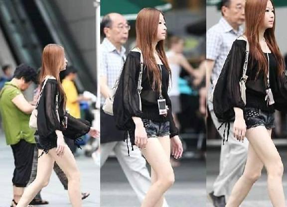 时尚|大步流星向前走的热裤美腿妹子，身材迷人回头率很高！