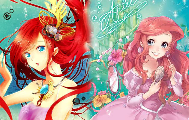 原创以日漫方式打开迪士尼公主,爱丽儿像魔法少女,艾莎变可爱萌妹子