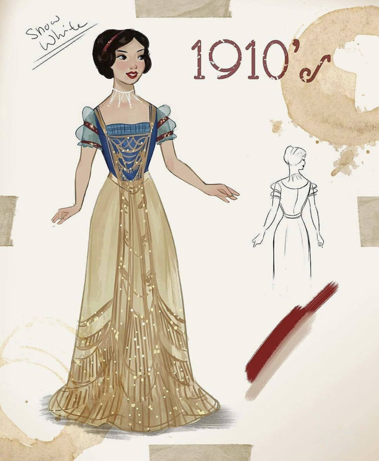 白雪公主|迪士尼公主当模特，演绎“19世纪服装变化”，50年代的贝儿真好看