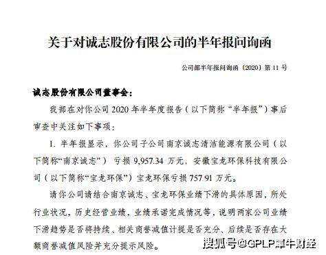 跌价|71亿元商誉雷要暴？南京诚志并购的两子公司上半年亏损遭问询