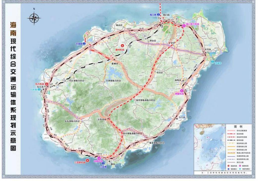 构建以环岛高速铁路,高速公路,航空运输为骨干,省内国省道,农村公路