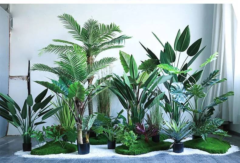仿真植物选购仿真植物的优势:一,仿真景观植物不受阳光,空气,水分
