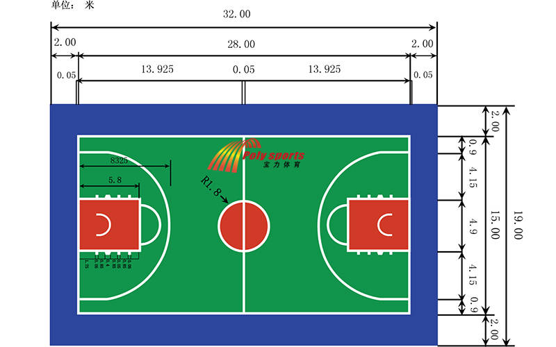 1.塑胶篮球场的丈量从界线的内沿量起. 2.
