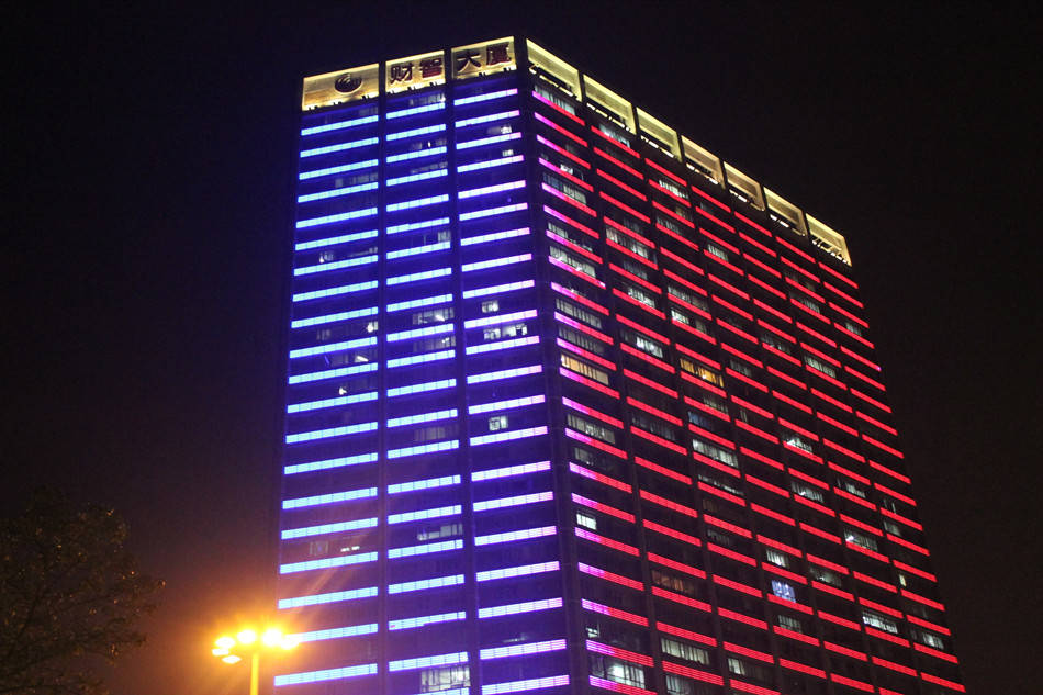 广州财智大厦办公楼夜景亮化案例小凌狐照明