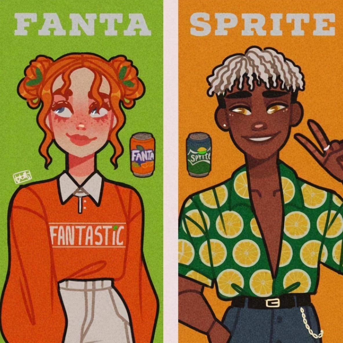 拟人|画师不仅将饮料拟人，还将他们组成CP，百事和可口可乐变情侣