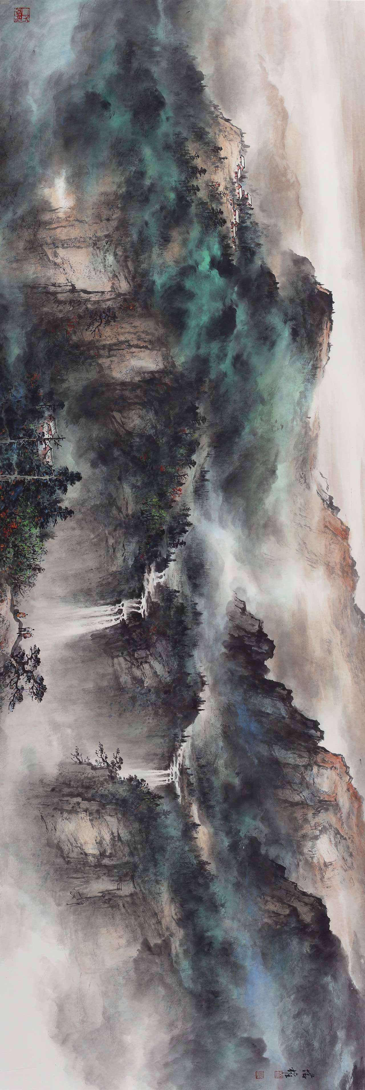 《紫水清源》69x213cm 2014年 纸本国画(横屏看)