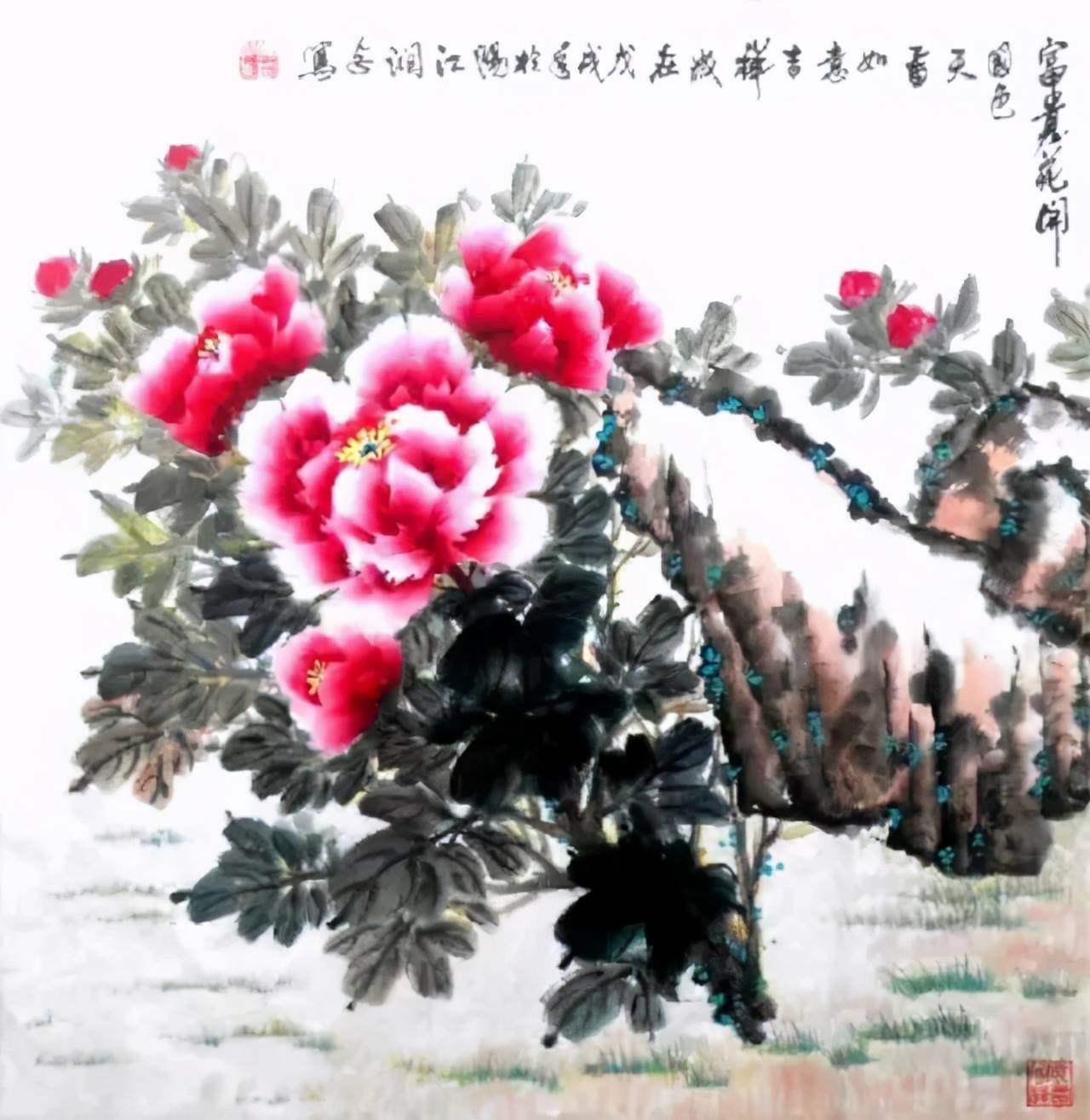 广东阳江70后画家谢润卓擅画写意牡丹字画作品上传太美了