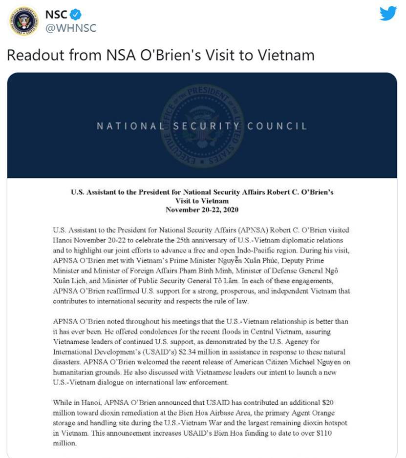 美国国家安全顾问重申美国对中国的强硬态度，