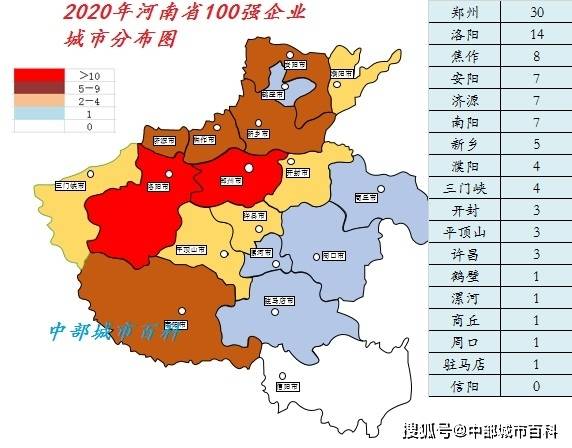 河南企业100强各市数量分布图东南塌陷人口大市挂零