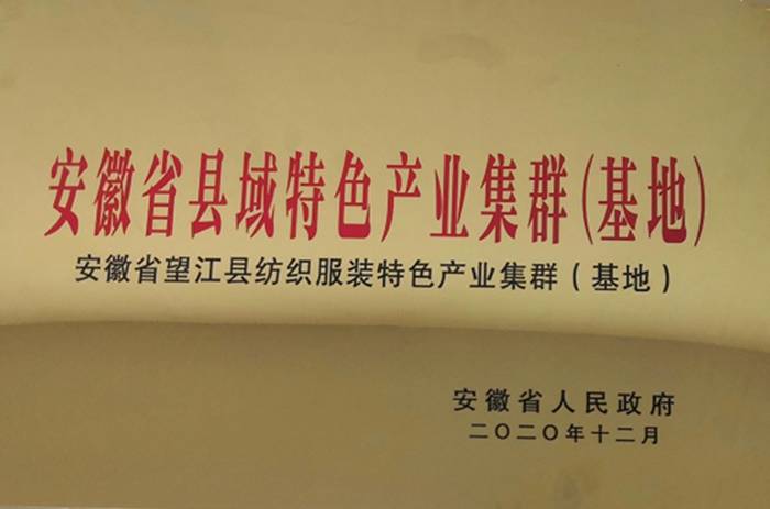 望江县纺织服装特色产业集群基地被批准为安徽省县域特色产业集群基地