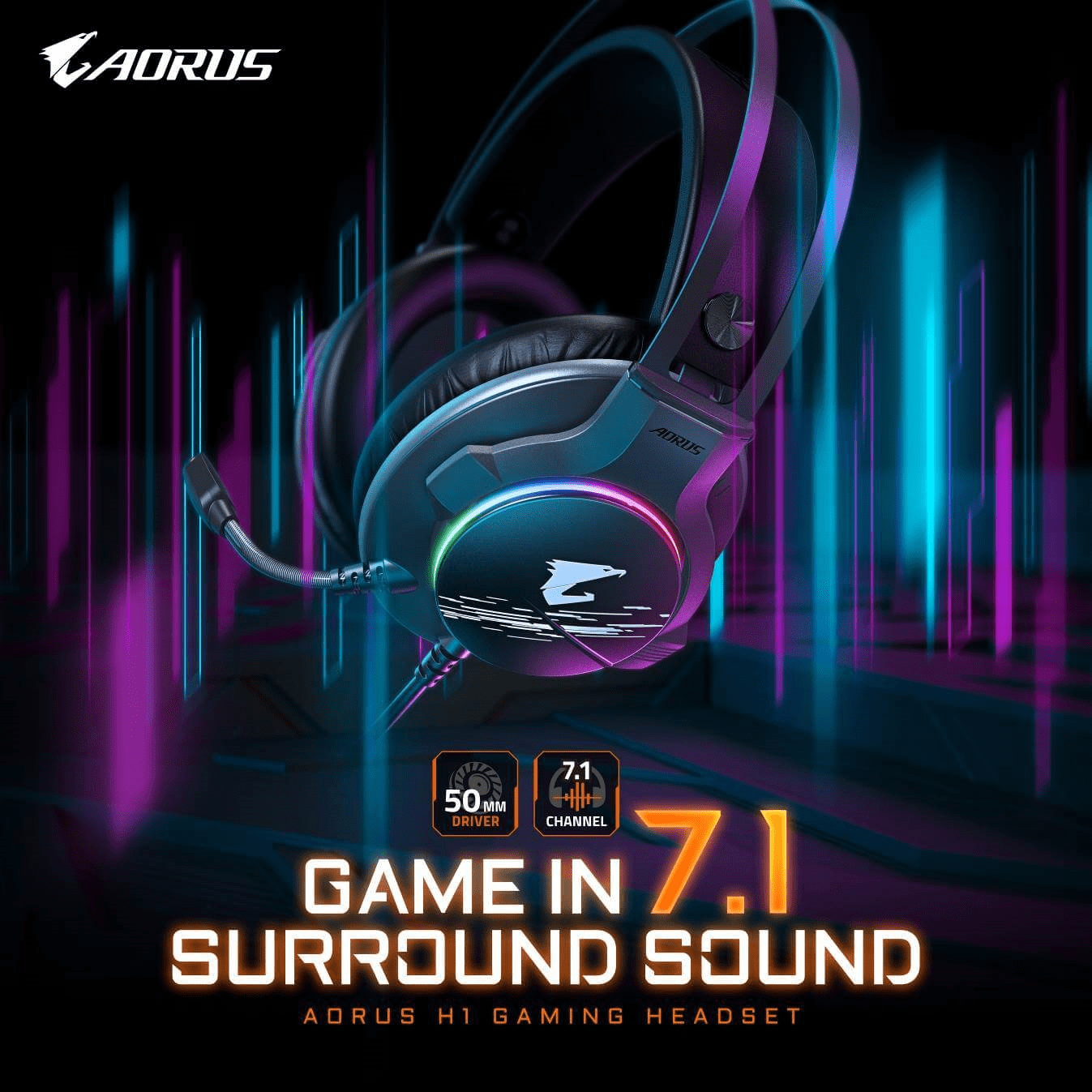 尺寸|技嘉AORUS H1游戏耳机发布，支持7.1声道