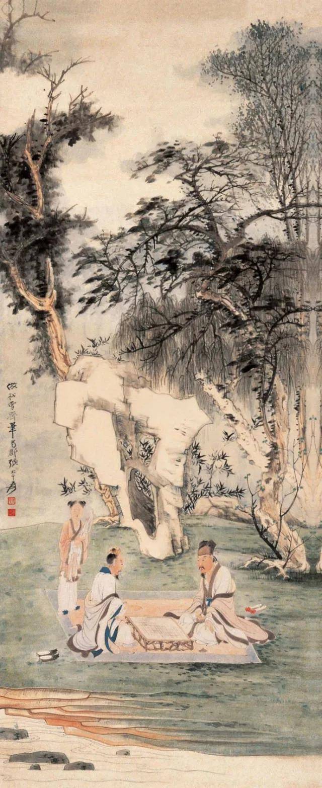 ☆古跡殿☆『張大千・人物・芭蕉高士』・中国近代山水画家・中国