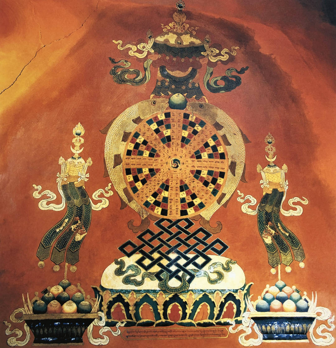 塑像之前的供奉之物 在布达拉宫门庭壁画 守护佛教教义的四大护教法王