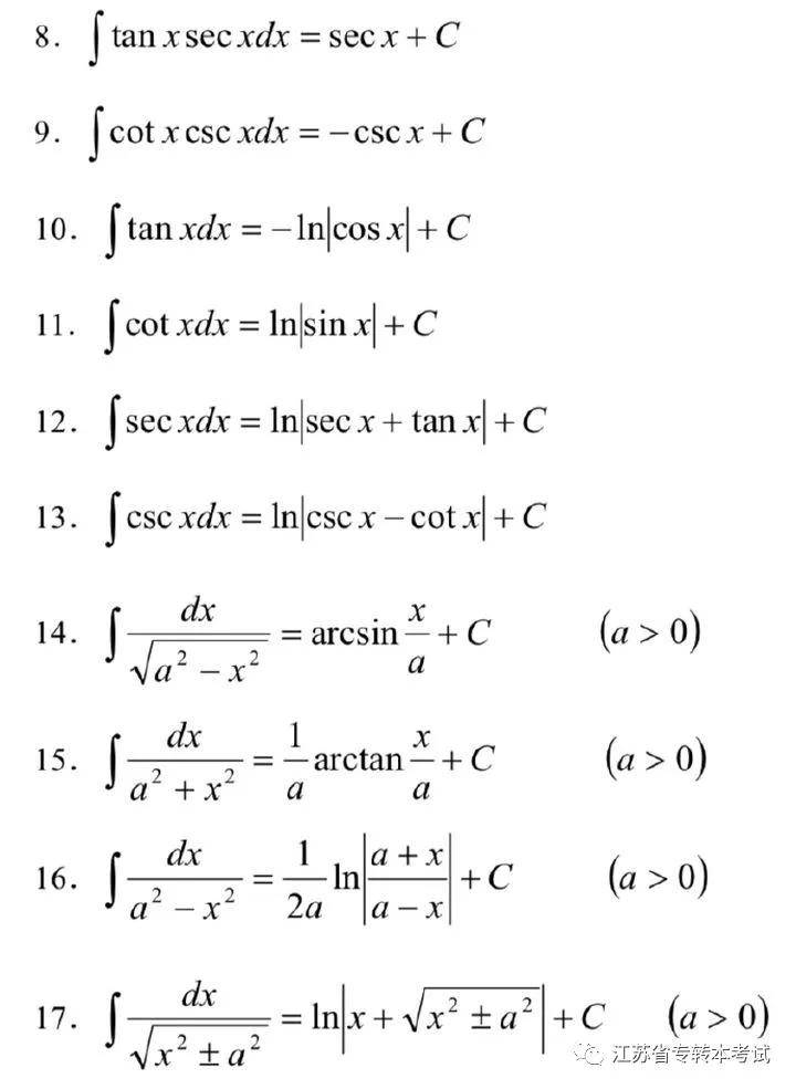 江苏专转本高数考点汇总以及真题考点分布(附主要公式!