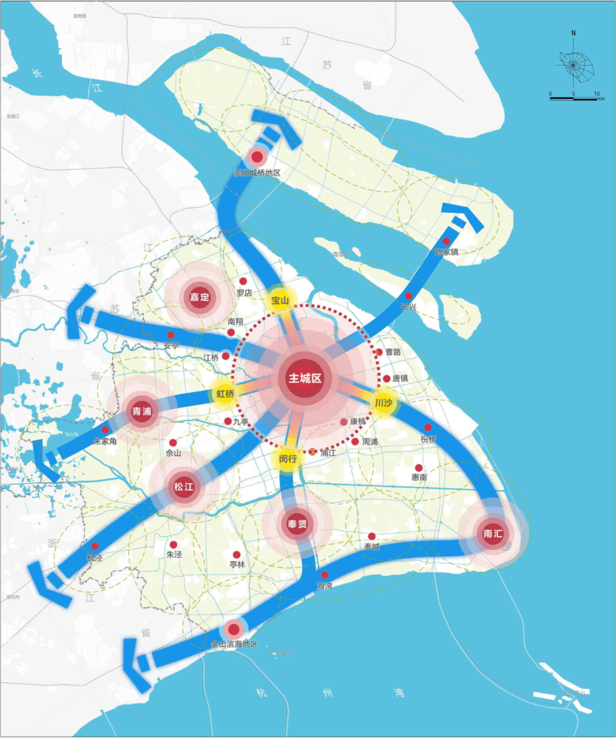 上海"1 5"市域空间结构示意图 来源:上海市城市总体规划(2017-2035)