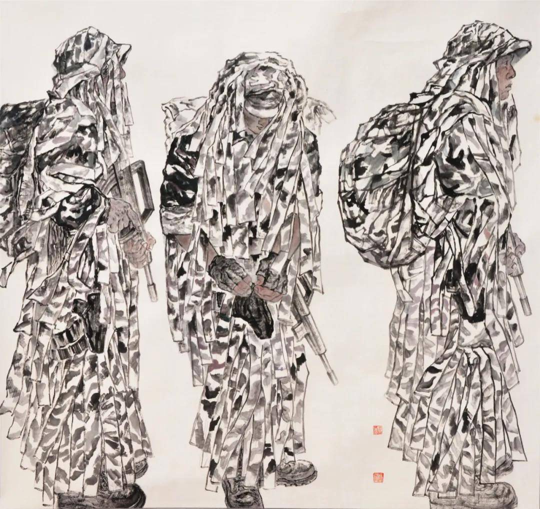 杨芳国画作品欣赏_军人