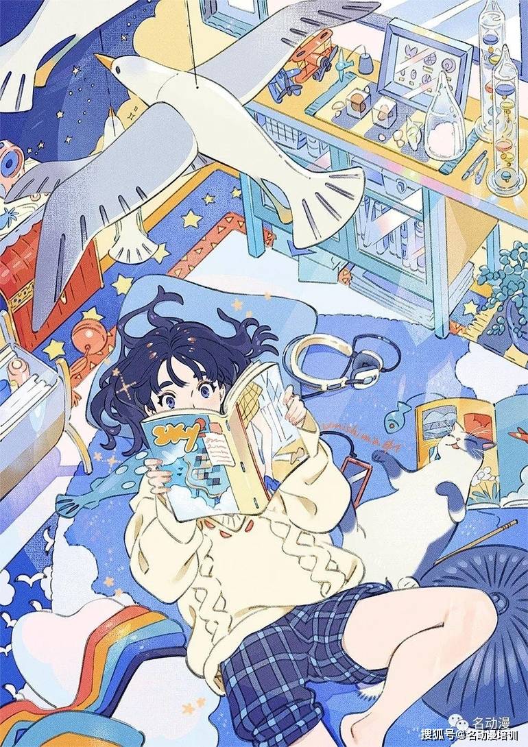 p站插画师海岛千本绘画的潇洒飘逸的小姐姐