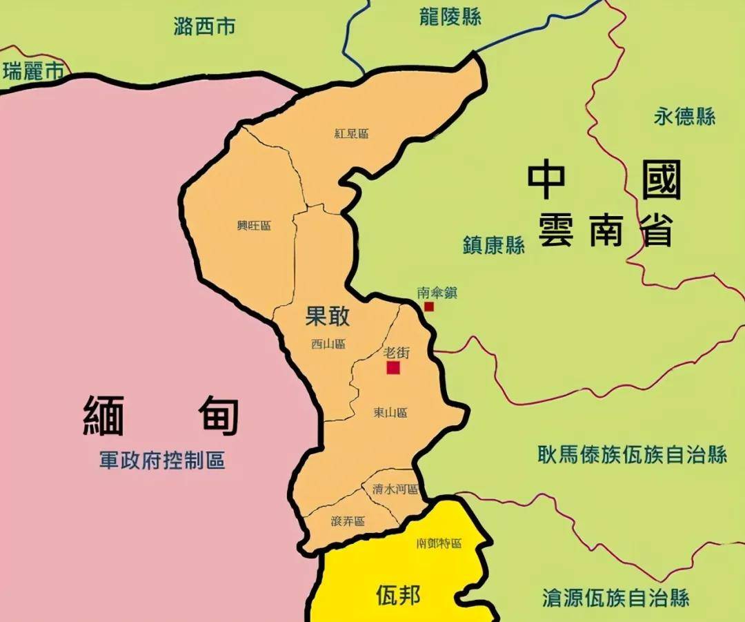 在地图上,缅甸北部主要指中缅边界上的四个自治区.