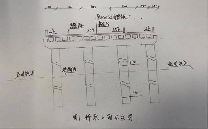 基础采用φ150cm钢筋混凝土钻孔灌注桩;重力式u型桥台;桥面铺装结构层