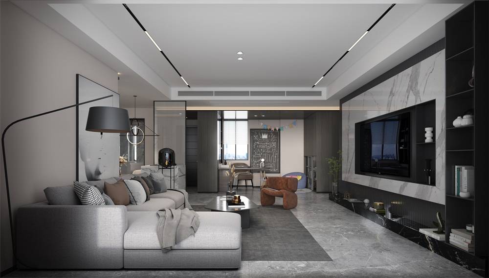 明园九龙湾140㎡三居室现代简约无主灯黑白灰有格调的纯粹空间
