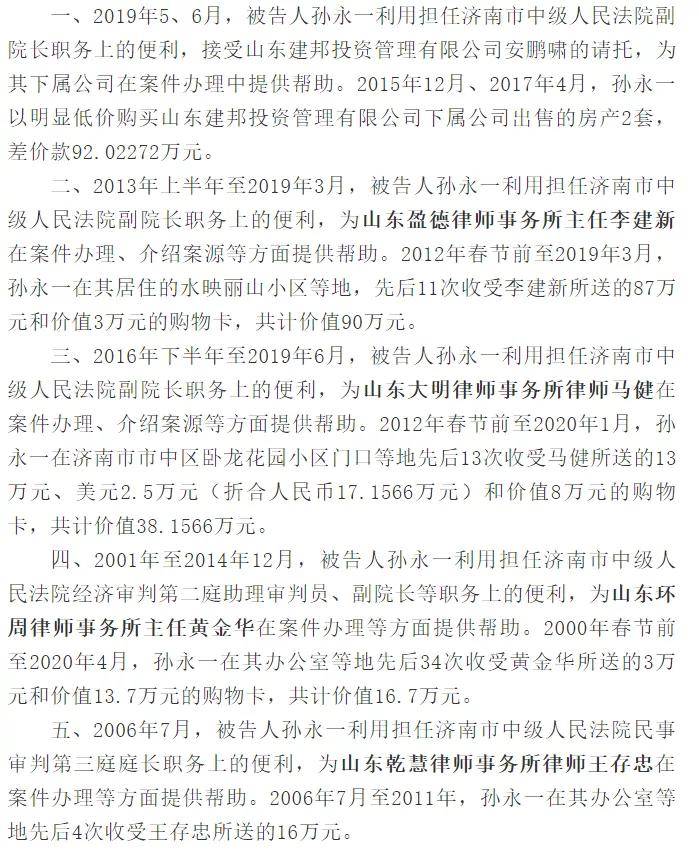 齐鲁观济南中院副院长孙永一的受贿名单上都有谁