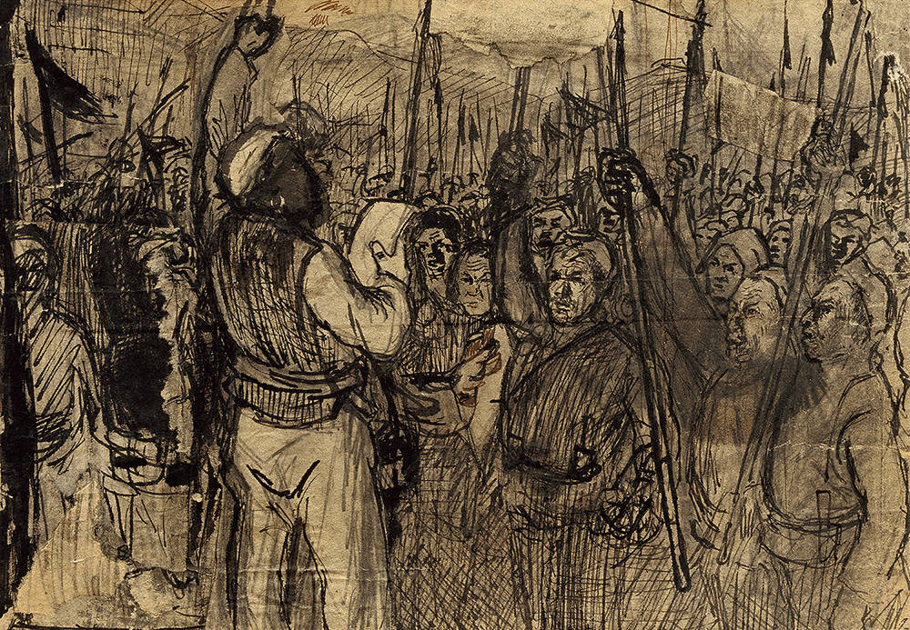 自卫军宣誓 素描 23cm×33cm 1940年 王式廓
