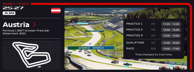 f1 2021赛季斯泰里安大奖赛奥地利站时间表