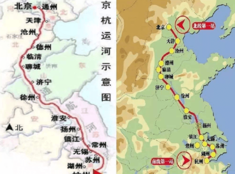 京杭大运河是从浙江杭州直穿北京的一条人工运河,有1794公里总长度