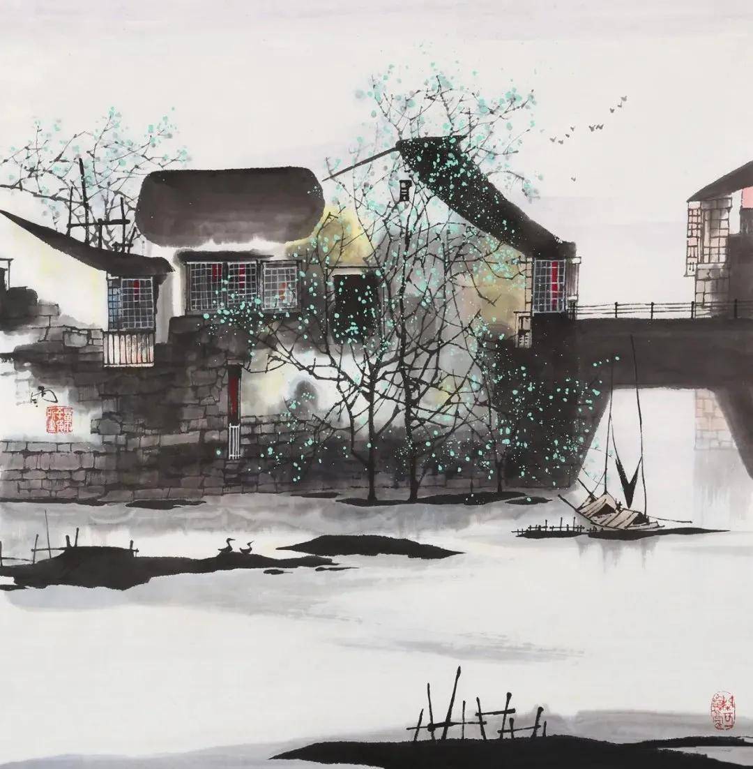 国画彩墨作品欣赏江南山水