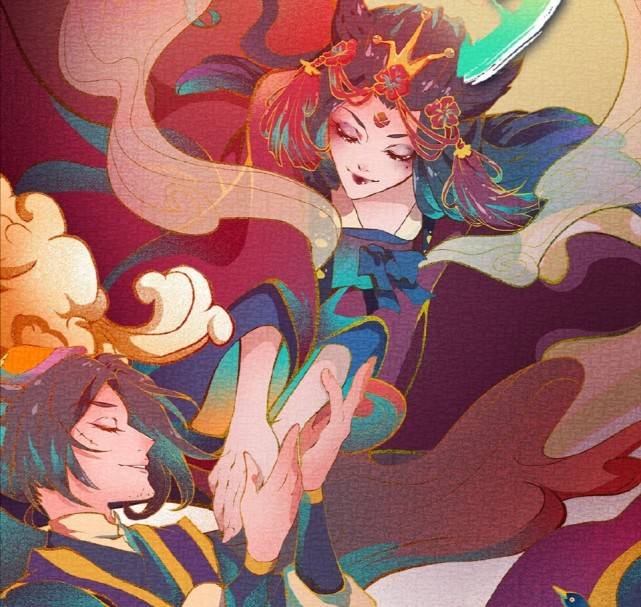 原创喜羊羊红太狼和灰太狼的七夕官图两人都被拟人化画风好唯美