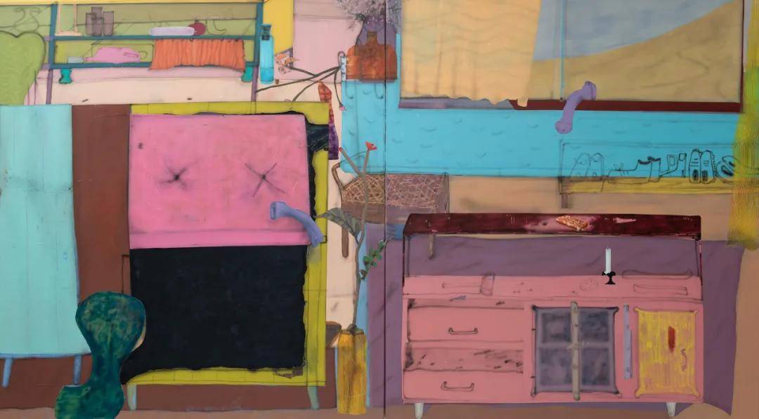 error×ink肉车,ink×error车文 tempting, 2020, acrylic, pastel and ink on canvas, 80×65 cm