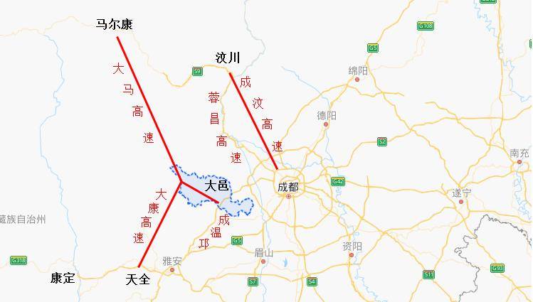 成都远郊大邑待建的高速公路,将是成都直接向西的第三