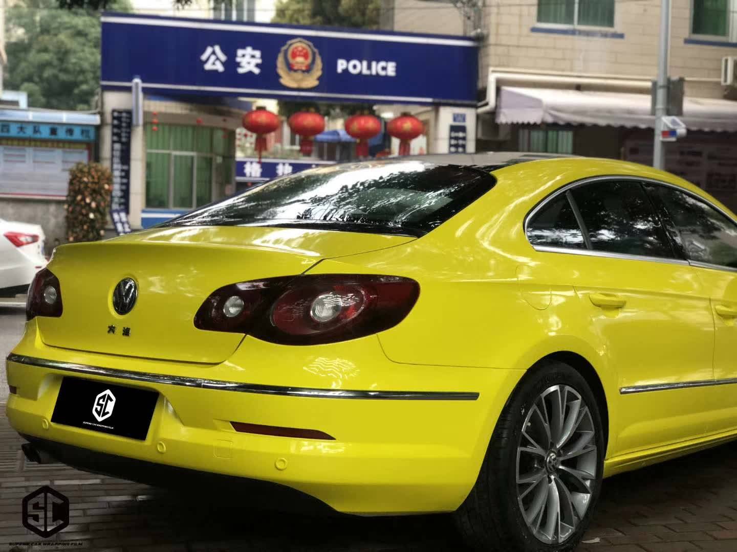 大众cc全车sc改色膜水晶柠檬黄