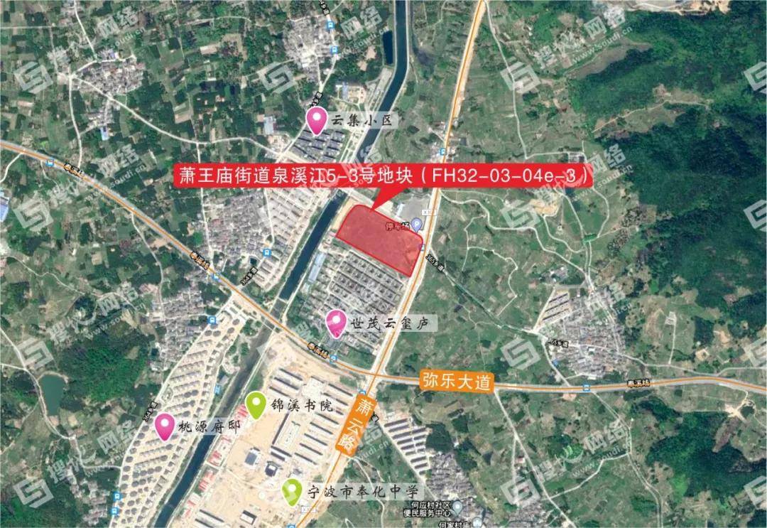 地块位于奉化区萧王庙街道,东至桃林路,南至用地范围线,西至泉溪江