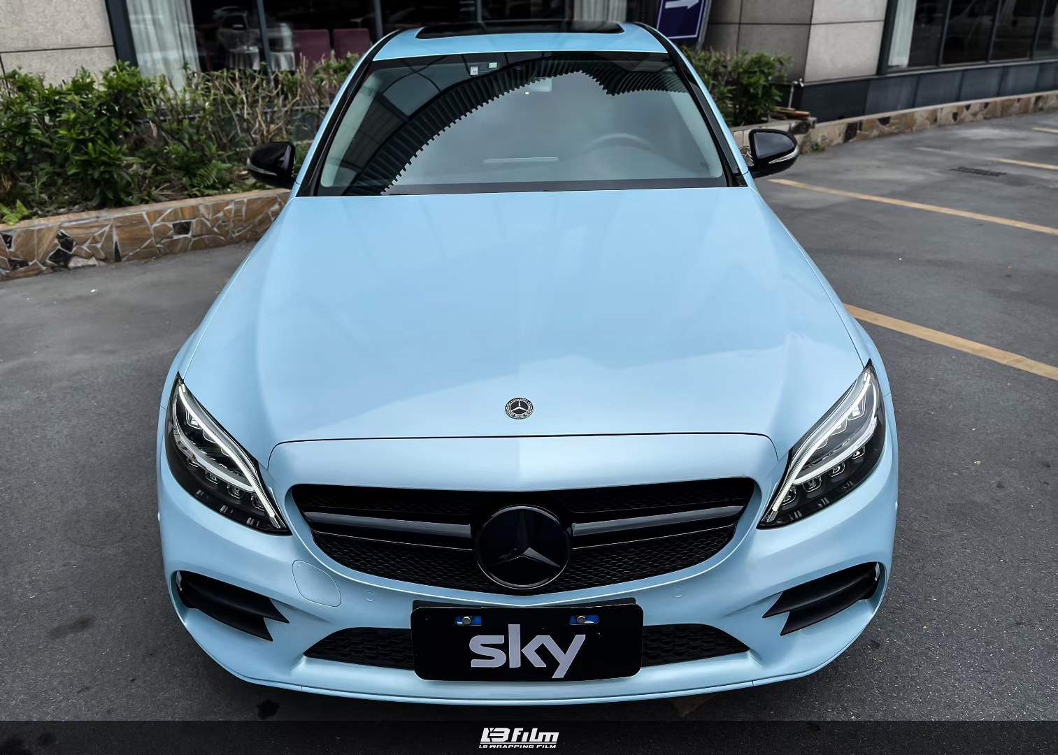 奔驰-c200全车lb改色膜马卡龙爵士蓝